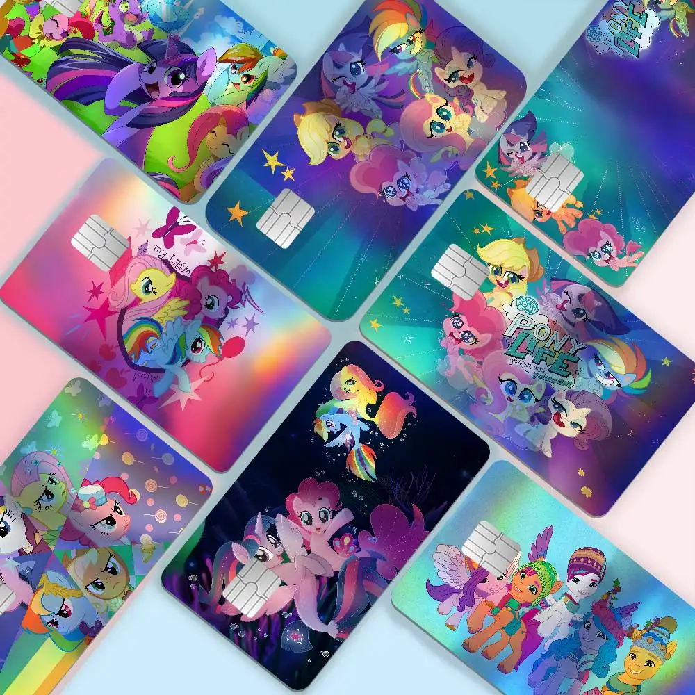 My L-LittleS P-Pony Cartoon Laser Shiny Bank Card Stickers Waterproof Removable DIY Personal Decoration