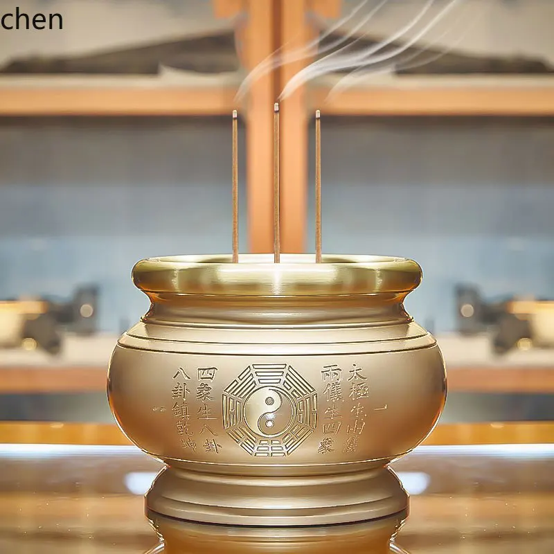 HT  Brass Incense Burner Tai Chi Bagua No Script Supplies Ornament Home Indoor Worship All Copper