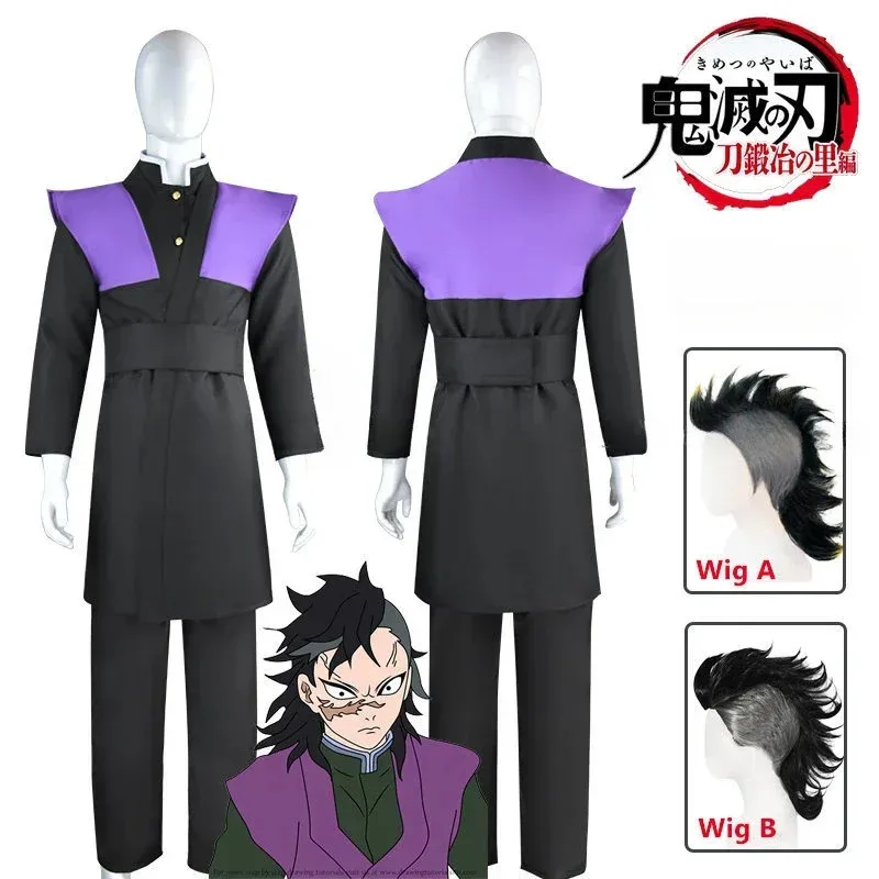 Disfraz de Cosplay de oso Den Demon Slayer, uniforme de Genya Shinazugawa, peluca de Anime Kimetsu No Yaiba Swordsmith Village Arc St, nuevo 2025