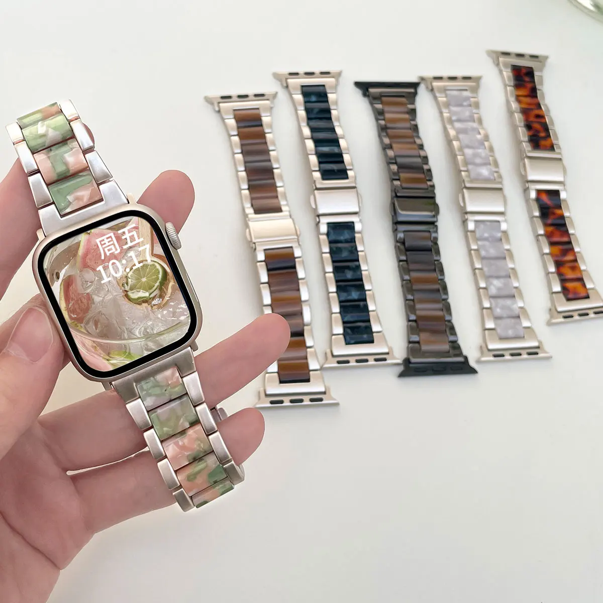 Metal Resin Strap For Apple Watch S10 42mm 46mm Band 44MM 40 38 41mm 45MM Women Bracelet For iwatch Ultra 49mm 9 8 7 6 SE 5 4 3