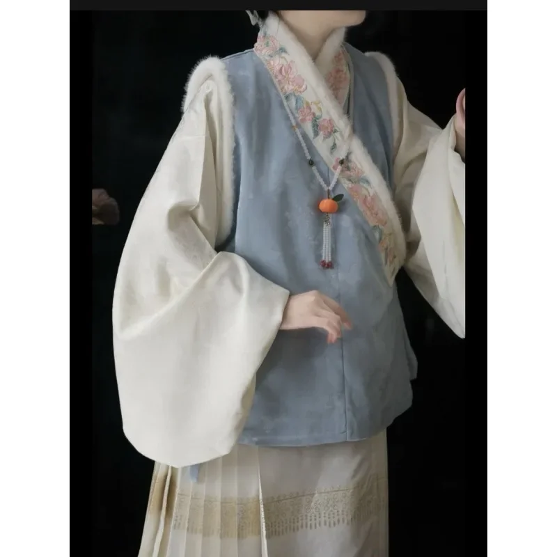 6 Color Original Chinese Cross Collar Thickened Velvet Tang Suit Hanfu Vest for Women High Quality Jacquard Embroidered Vest