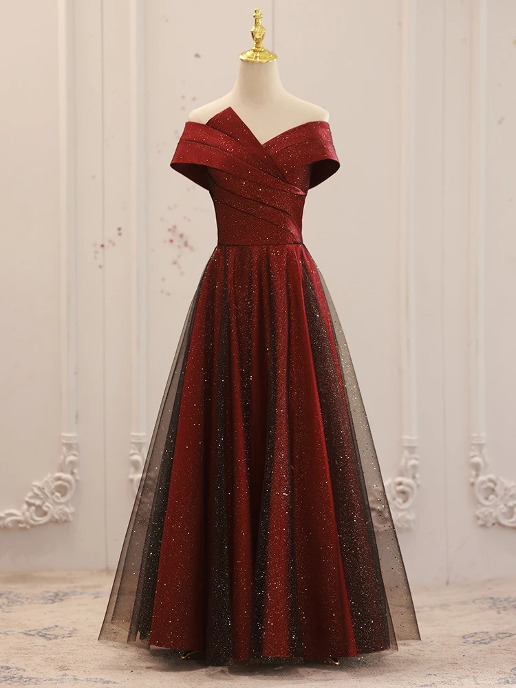

Red Wedding Dr 2025 New Small Size Bride One oulder Ele Sensation Sle ort Sve Long Skirt Evening Gown