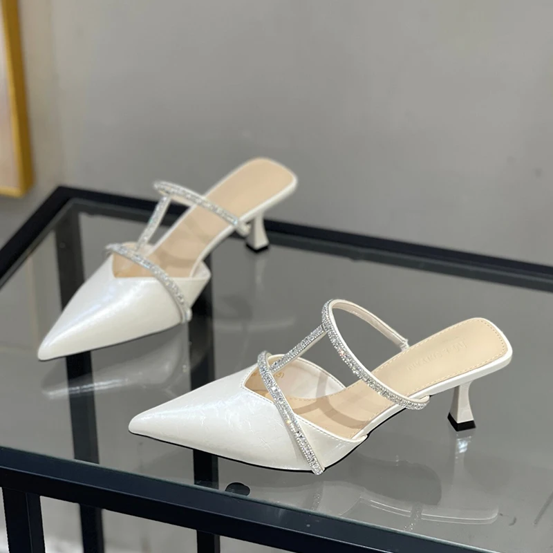 

Женские туфли-лодочки с острым носком, на высоком каблуке, с кристаллами, элегантные, летние, люксовый бренд, 2026