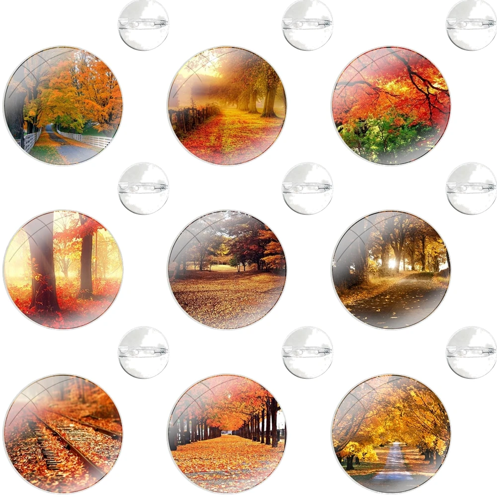 Tree Leaves Fallen Glass Dome Brooches Badge Pins For Clothes Hat Shirt Lapel Bag