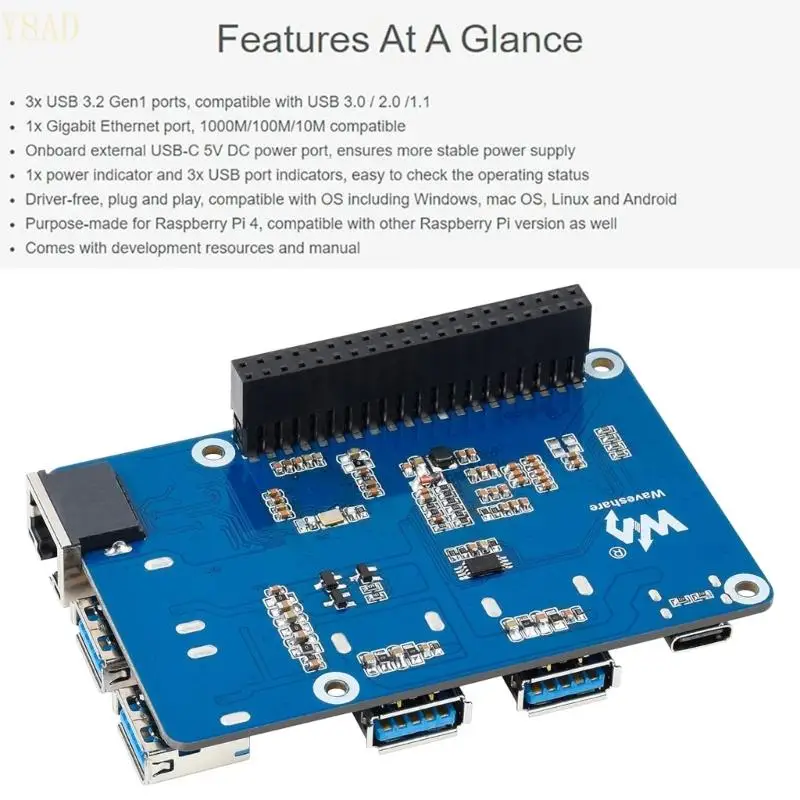 Y8AD High Speed ​​USB 3.2 Gen1 & HUB Развернут соединения устройства для Raspberrypi4b