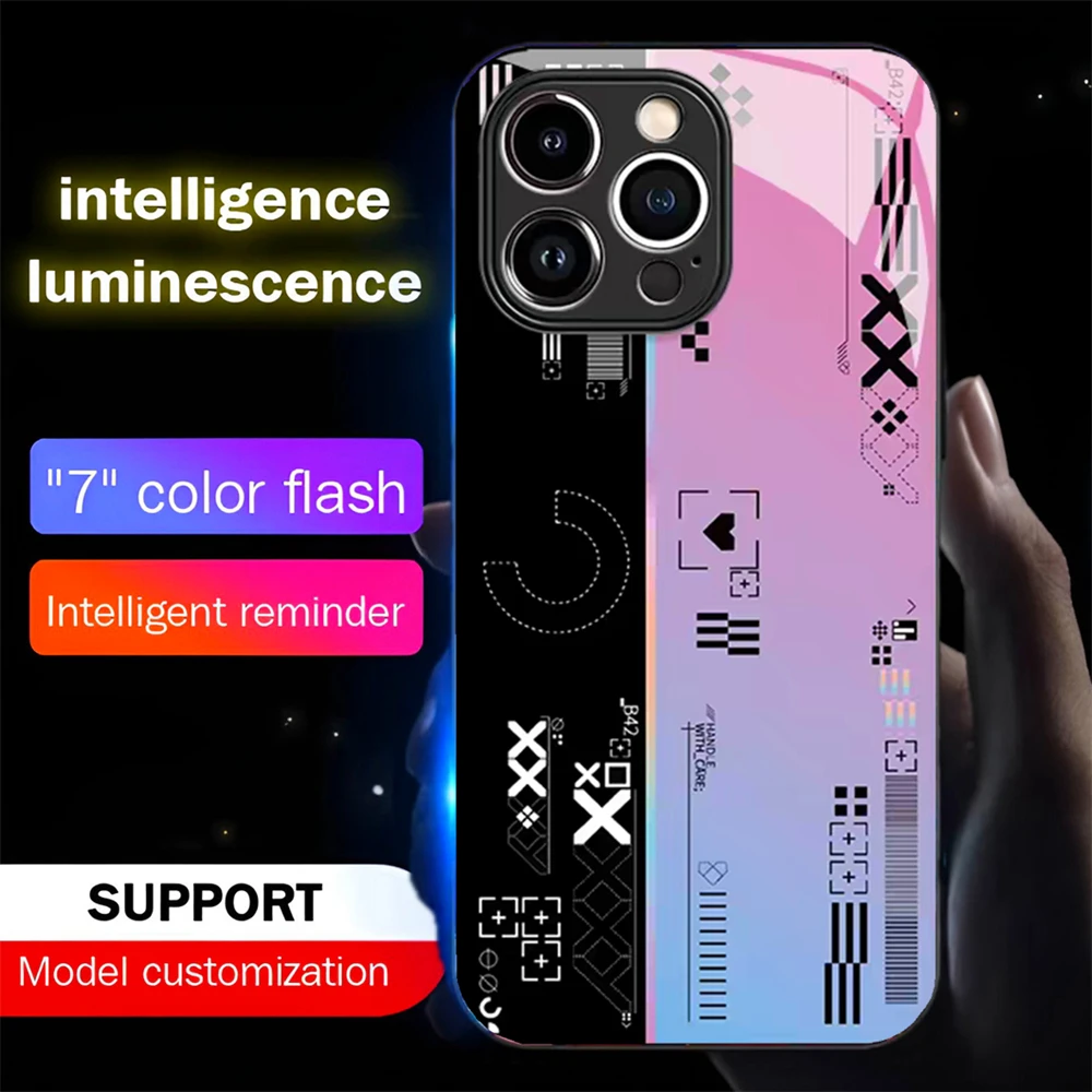 

2026 Popular Fashion Luminous Glass LED Call Light Up Flash Phone Case For Samsung S26 S25 S24 S23 S22 S21 S20 FE Plus Ultra