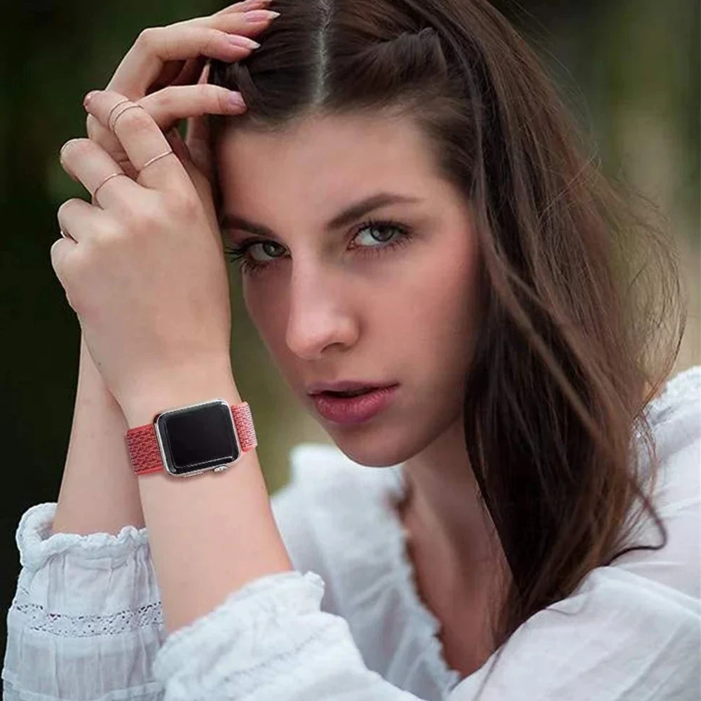 حلقة النايلون لساعة أبل حزام 45 مللي متر 44 مللي متر 49 مللي متر 46 مللي متر 40 مللي متر 41 مللي متر 38 مللي متر 42 مللي متر Correa سوار iWatch سلسلة 6 Se 7 8 9 10 Ultra2 الفرقة