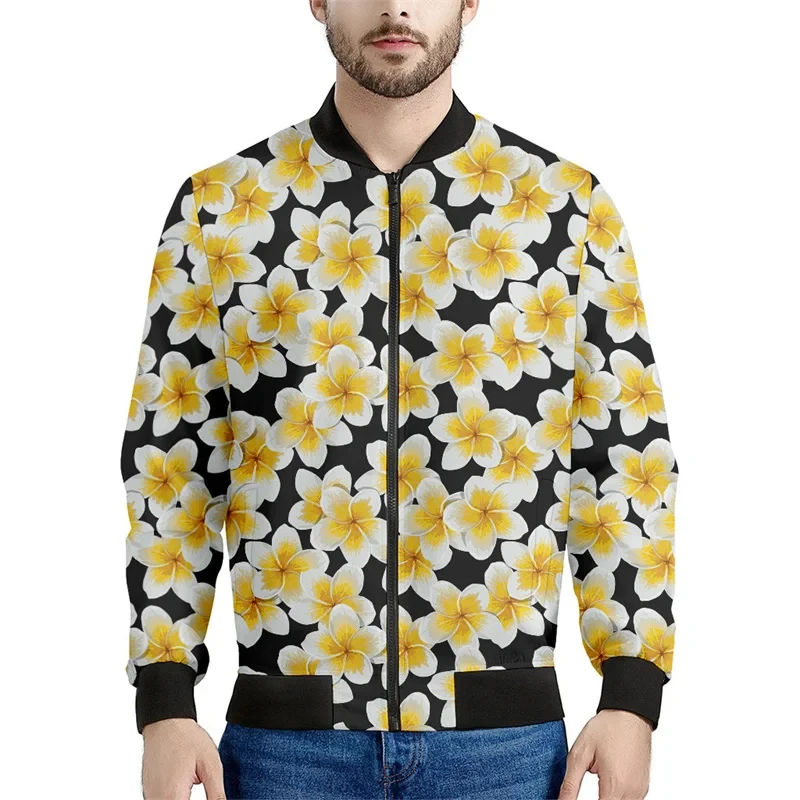 

Colorful Frangipani Pattern Zipper Jacket Men Women 3d Printed Floral Coat Zip Up Jackets Tops Long Sleeve Bomber Sweatshirt