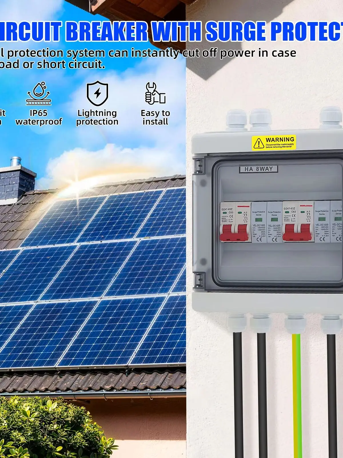 Ochrona przed przepięciami, rozłącznik prądu stałego PV, ochrona przed przepięciami atmosferycznymi, wyłącznik nadprądowy 500V DC, 2-biegunowy, 40A, 20-40KA, ochrona napięcia solarnego do zastosowań — 2