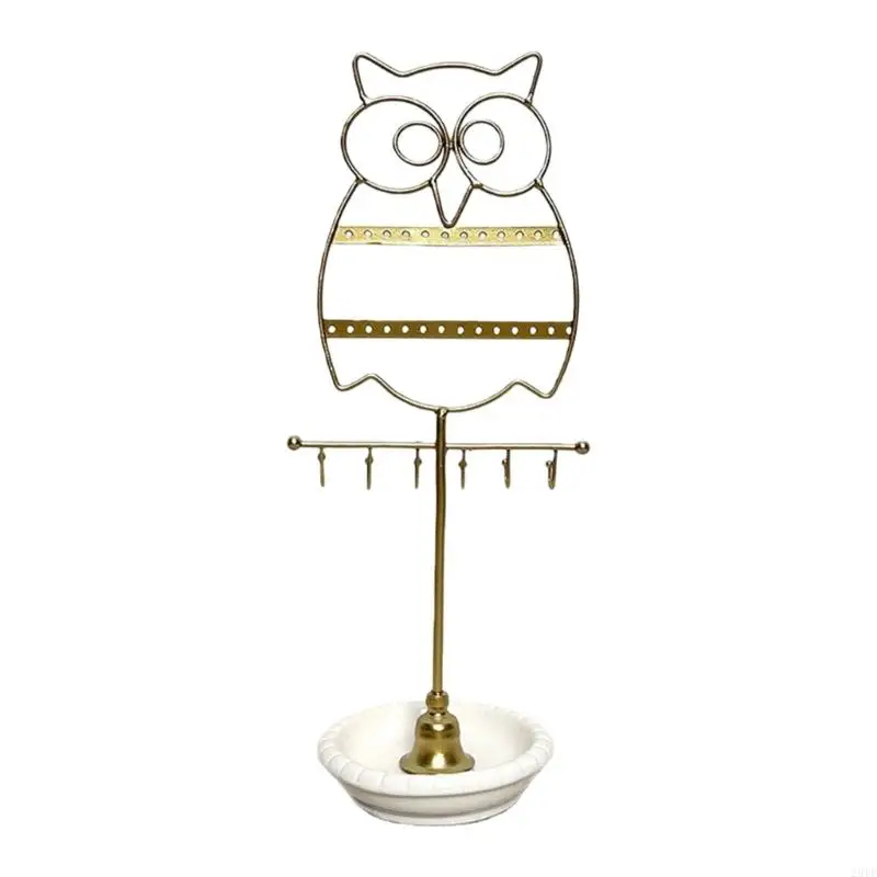 

2025 New Ceramic Owl Jewelry Stand Iron Construction Multi Layer Necklace Holder