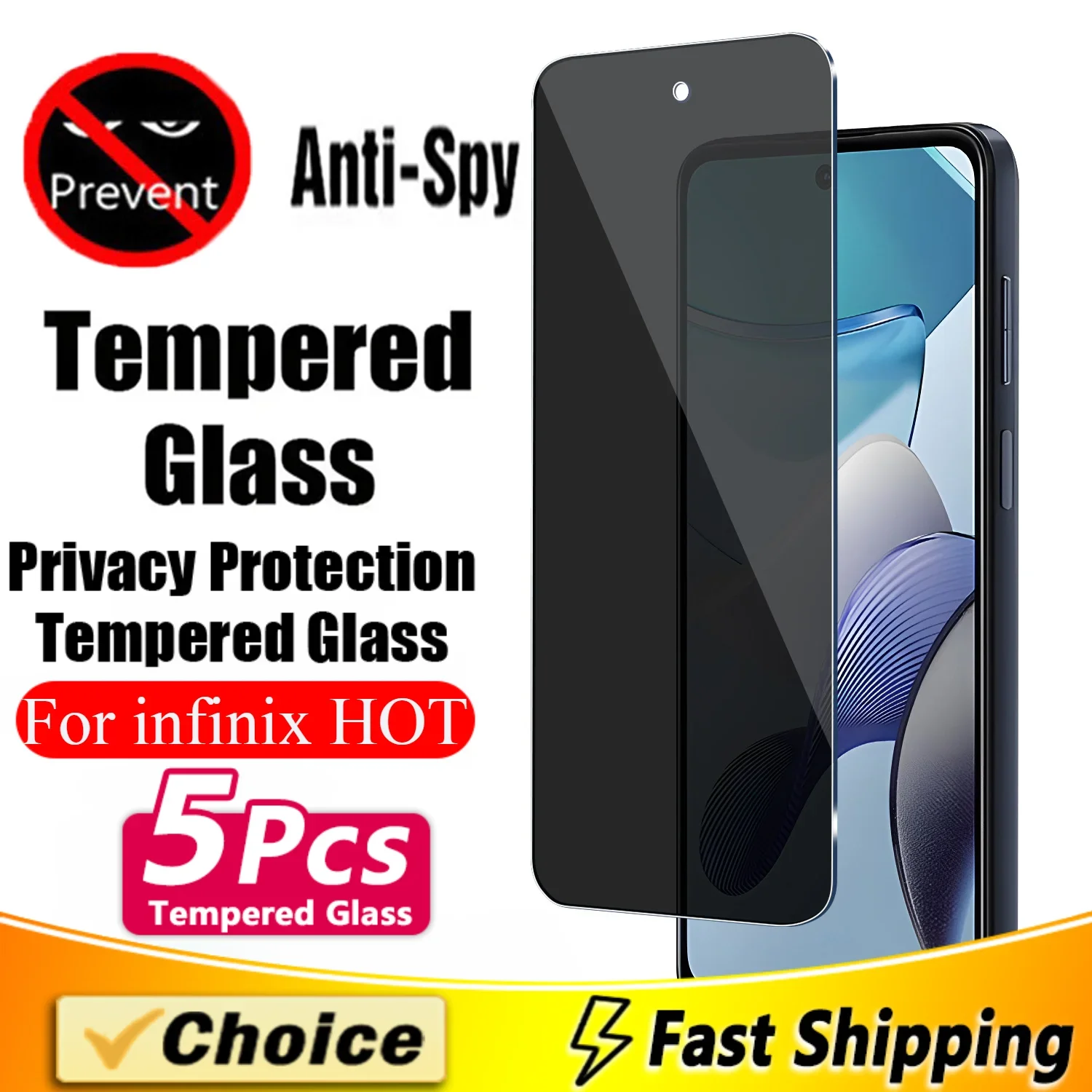 5Pcs Privacy Screen Protectors For infinix Hot 11S NFC 12i Pro Smart7 12G 96 20Play 30(4G5G) 30Pro Anti-spy Tempered Glass Films