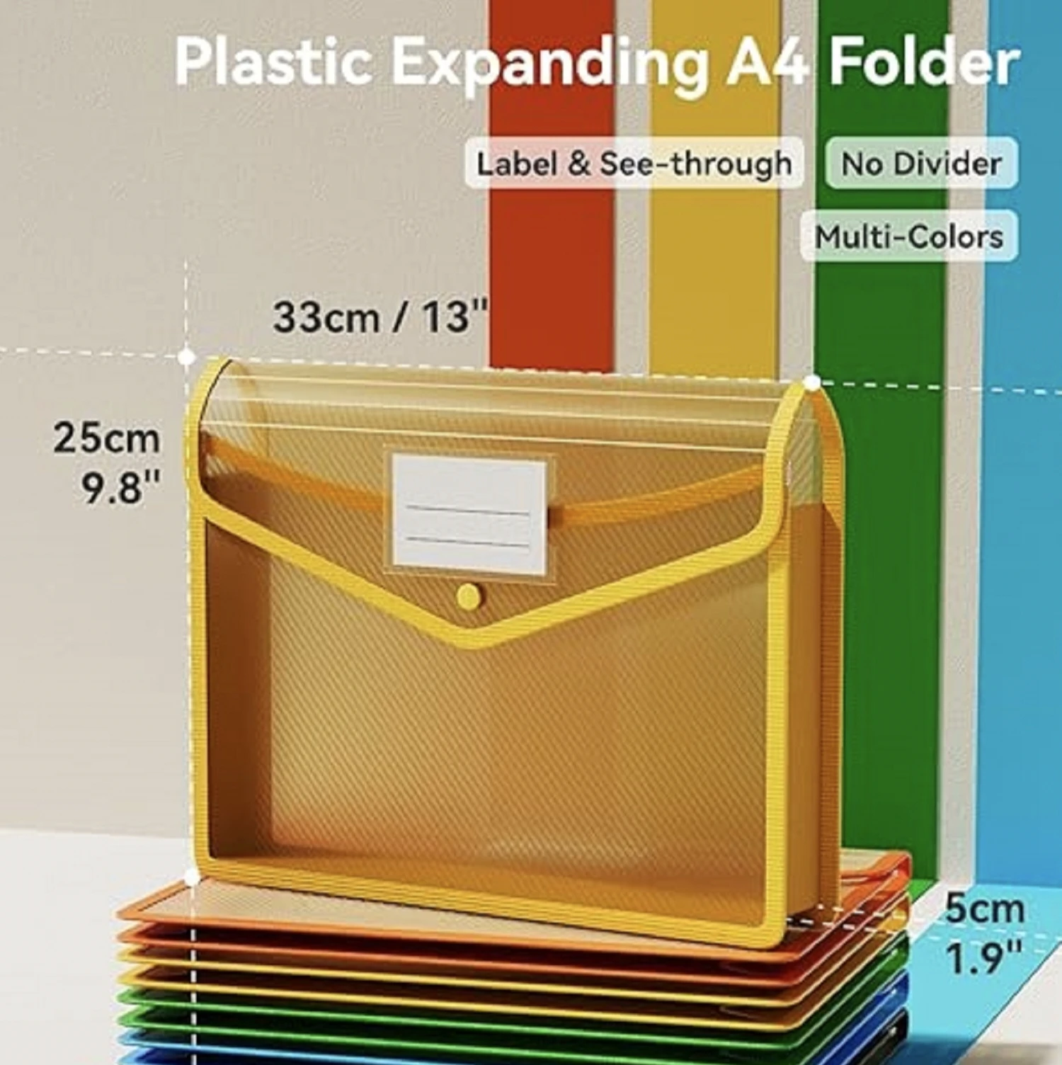 Makeasy Plastic Expanding File Folder Clear envelopes with Snap Closure No Dividers Large CapacityAssorted Colors, Fit Letter/A4