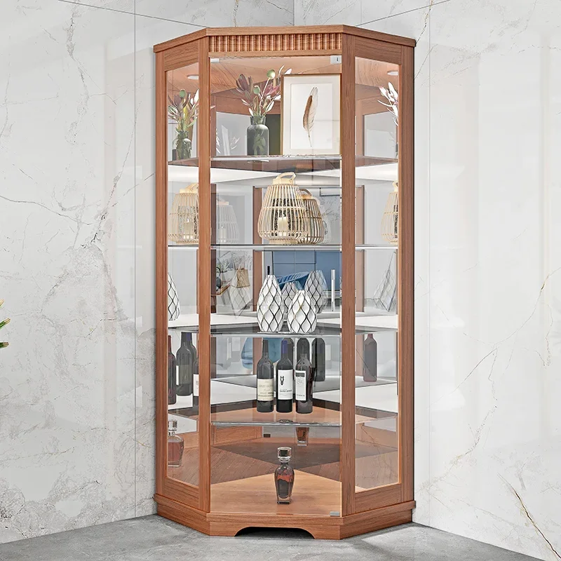 

Solid Wood Glass Wine Display Cabinet Triangle Corner Cabinet Hand-Made Lego Model Chinese Cabinet