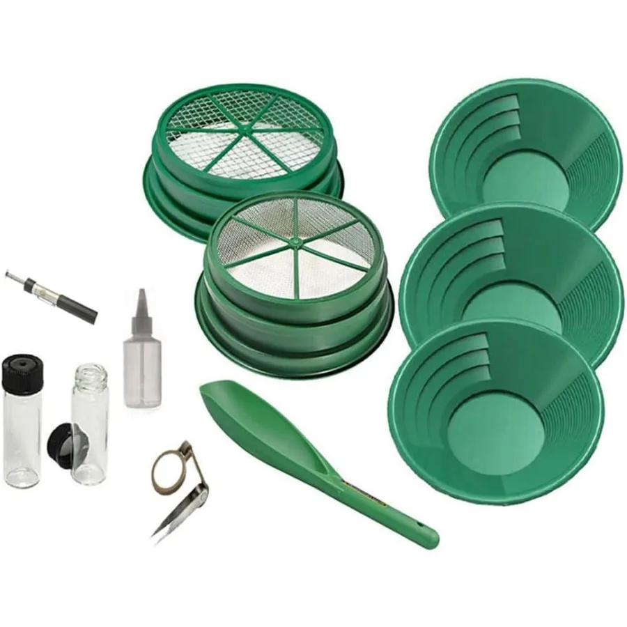 SE 11-Piece Gold Panning Kit - Complete Prospecting Set with Pans Sieves Tweezers Snifter Bottle Sand Magnet and More - Ideal f