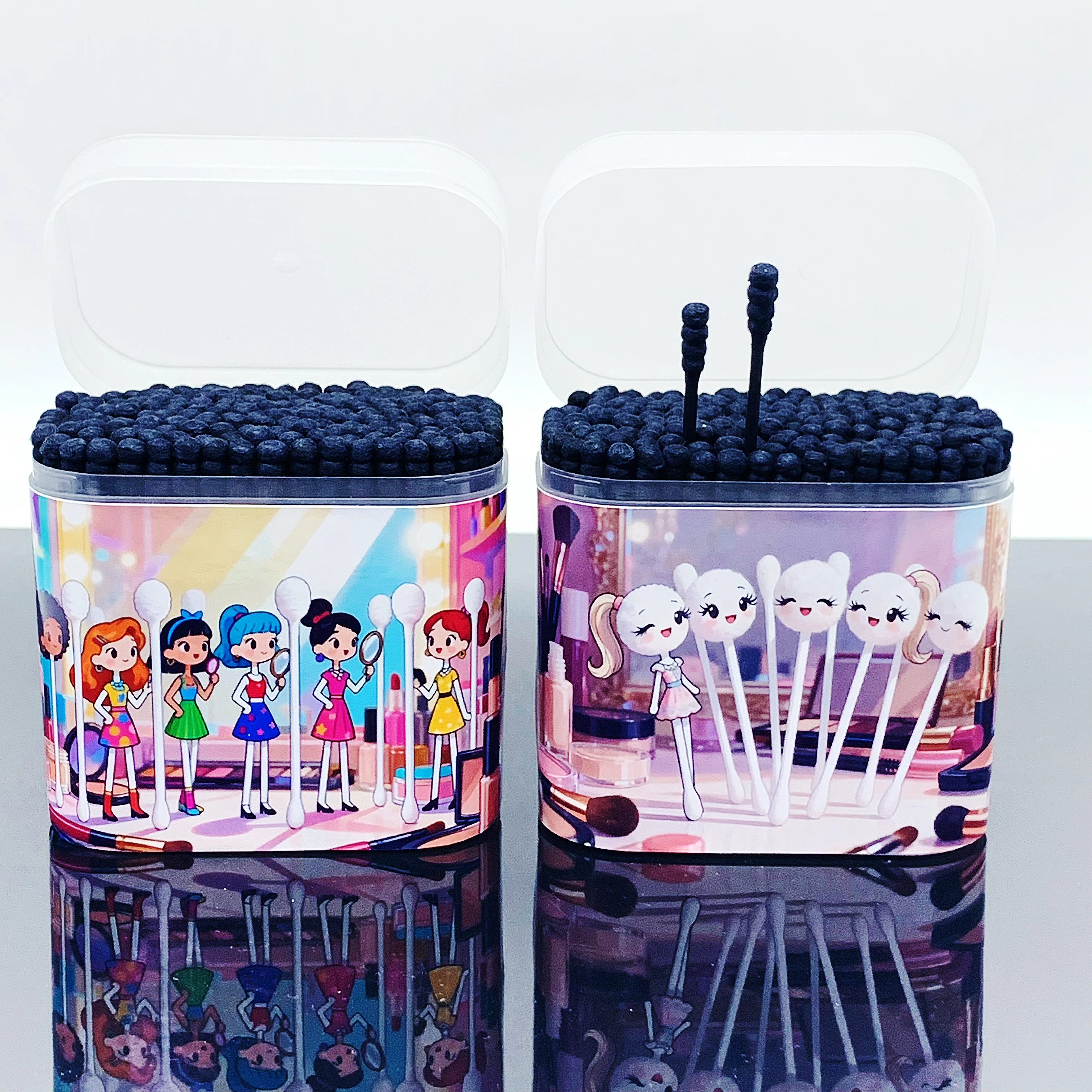 400 قطعة فتاة حالمة موضوع برأسين الأسود الحلزون ملعقة أعواد قطنية الإبداعية المرأة السوداء أعواد قطنية عصا