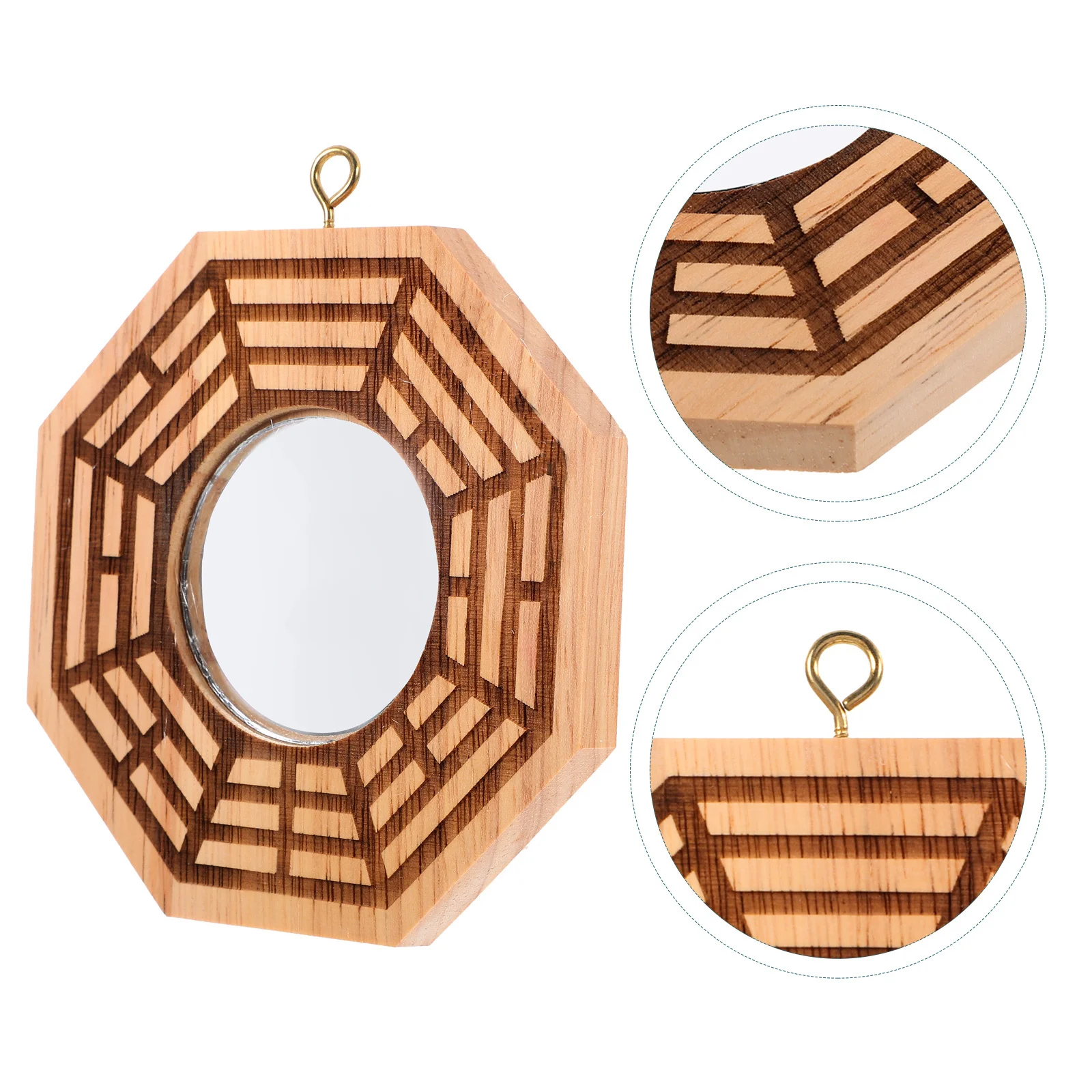 

1pc Wood Bagua Mirror Hanging Decor Indoor Wall Ornament Chinese Eight Diagrams Mirror Exorcism Craft Blessing Pendant Home