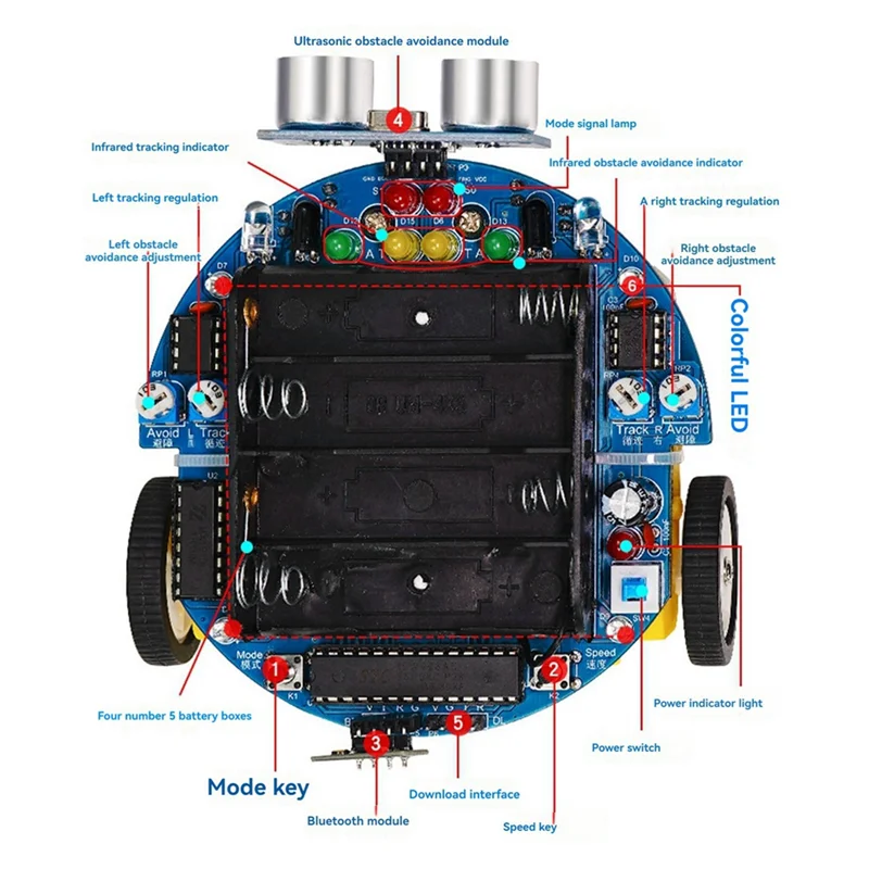 

51 MCU Smart Car Ultrasonic Obstacle Avoidance Car Tracking Ranging Robot Programming DIY Car Kit-T48C