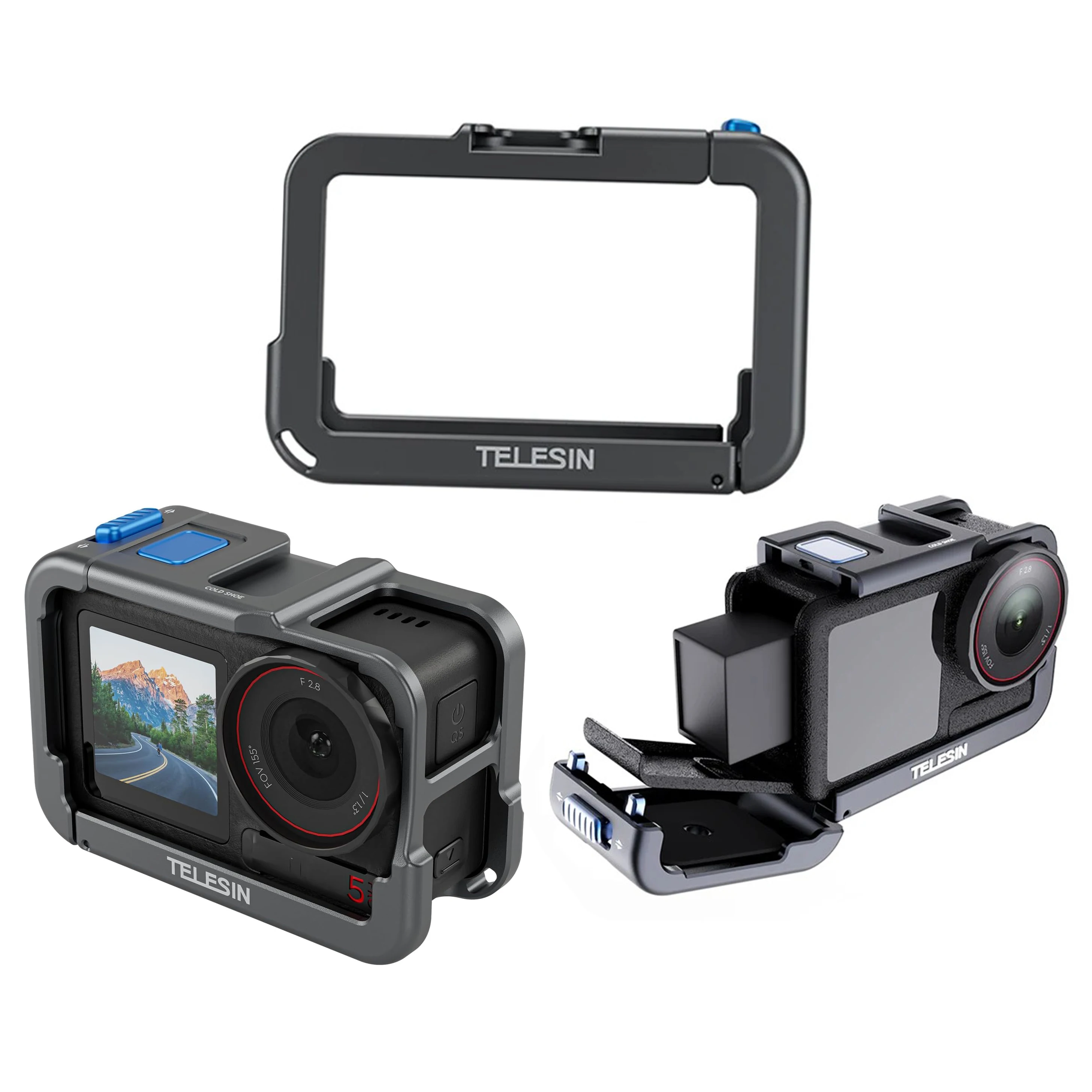 

TELESIN Ultra-Lightweight Aluminum Camera Cage for DJI Action 5 Pro 4 3 Protective Frame Housing Shell with 1/4 Cold Shoe