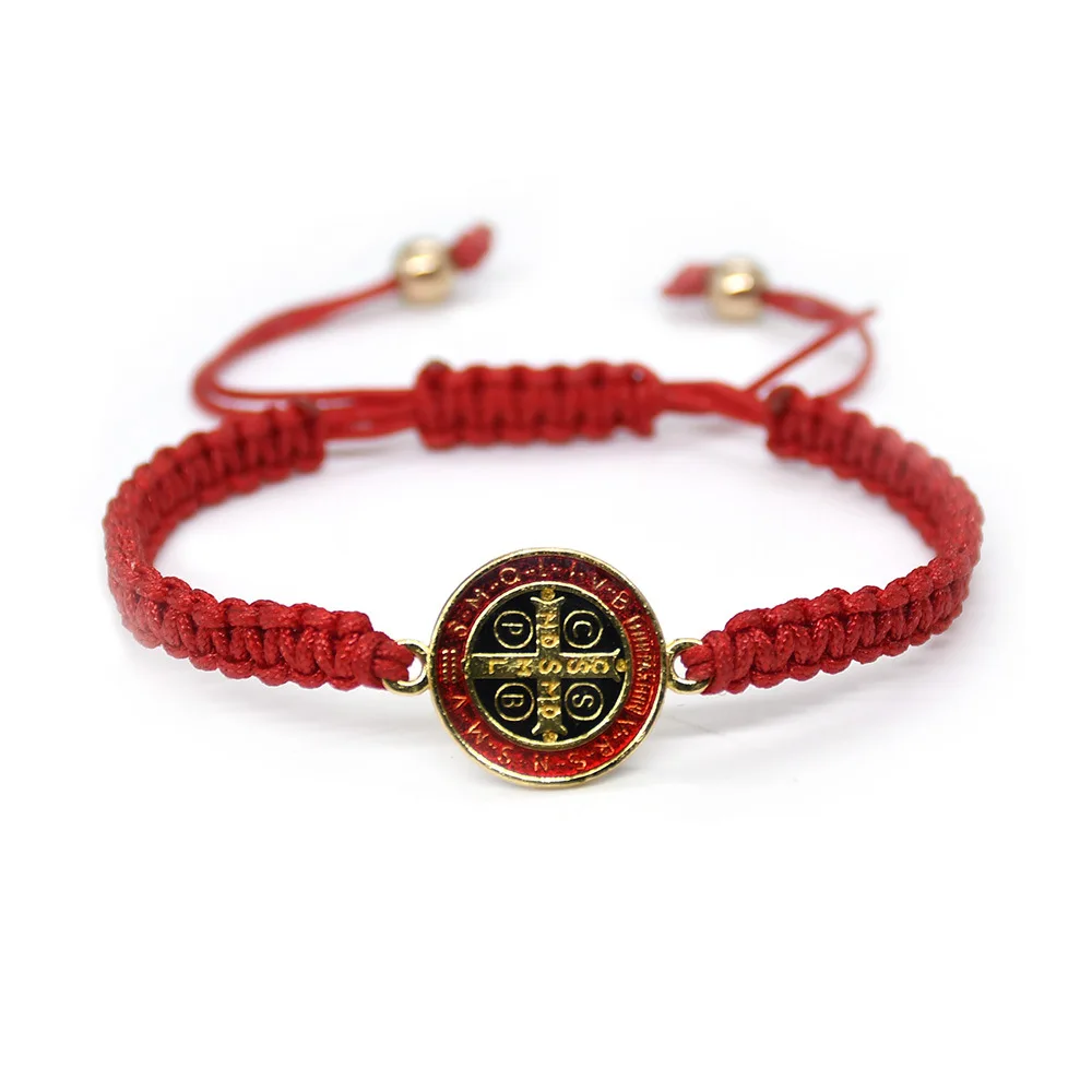 Pulsera cristiana de San Benito, cadena de cuerda roja o negra, pulsera cruzada de San Benito, amuleto de la suerte, joyería para hombres y mujeres