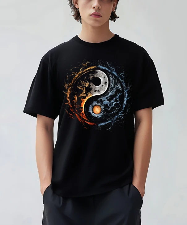 LE Harmonious Tees Tree of Life Yin Yang Black T-Shirt Chinese Yin-yang Bagua Tai Chi Clothing Tops Men Clothing Streetwear