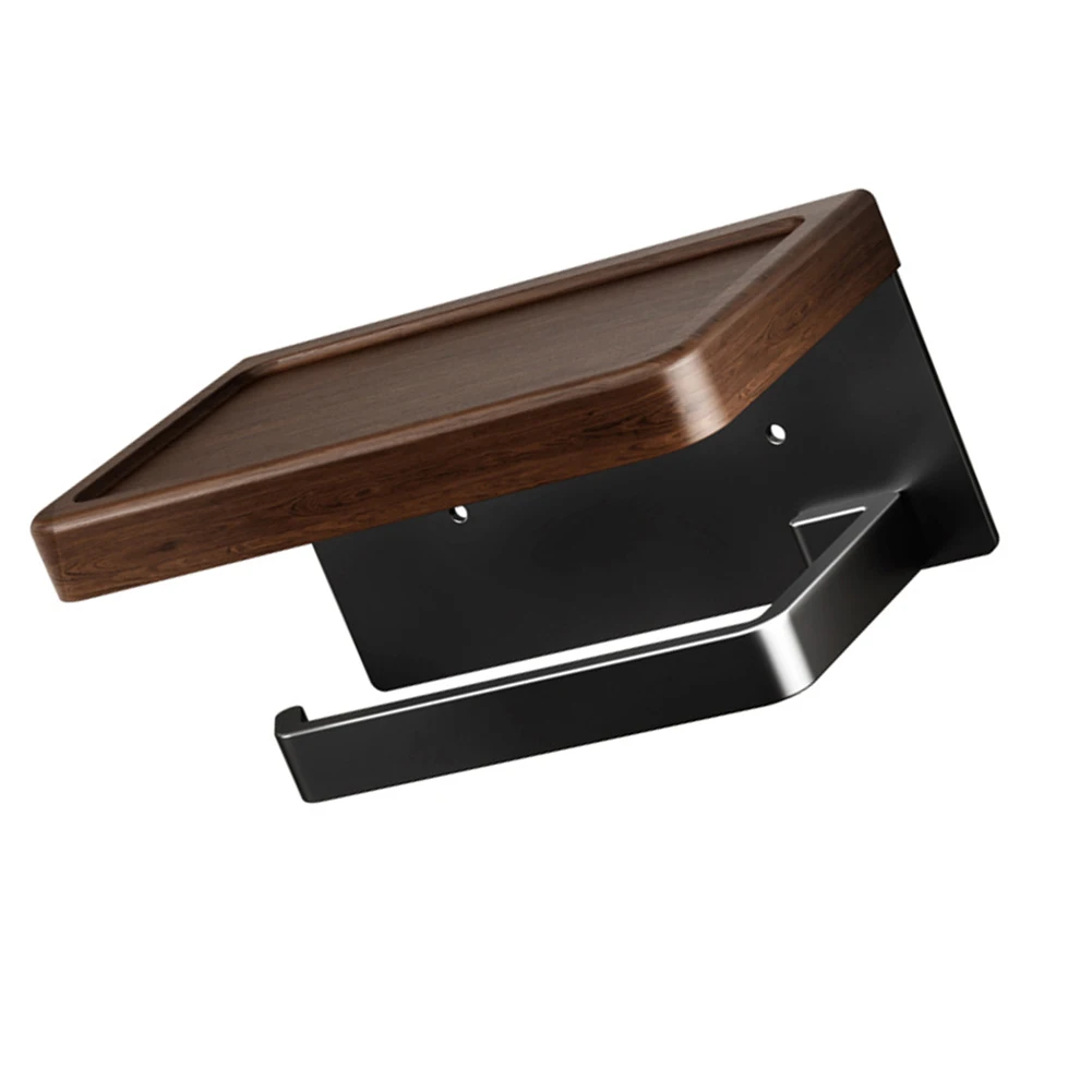 Rust Resistant Roll Holder Walnut Toilet Paper Holder Solid Walnut Wood Construction Moisture Sealed Finish Bathroom Shelf
