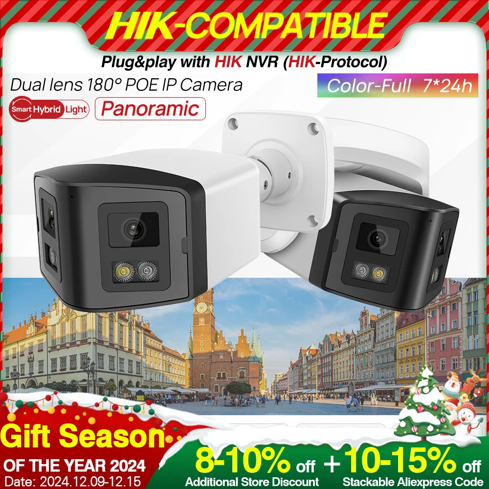 Hikvision Compatible 4MP 8MP Dual Light Panoramic Camera POE Built in Mic Speaker Human Detect Color Night Vision Surveillance