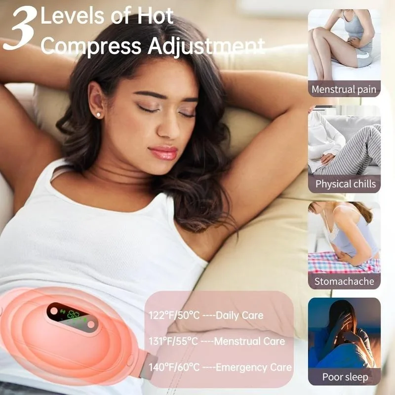 Almofada Térmica GMOX para Mulheres, Alívio de Cólicas Menstruais, 3 Modos de Calor e Massagem, Cinto Térmico Portátil Sem Fio Branco