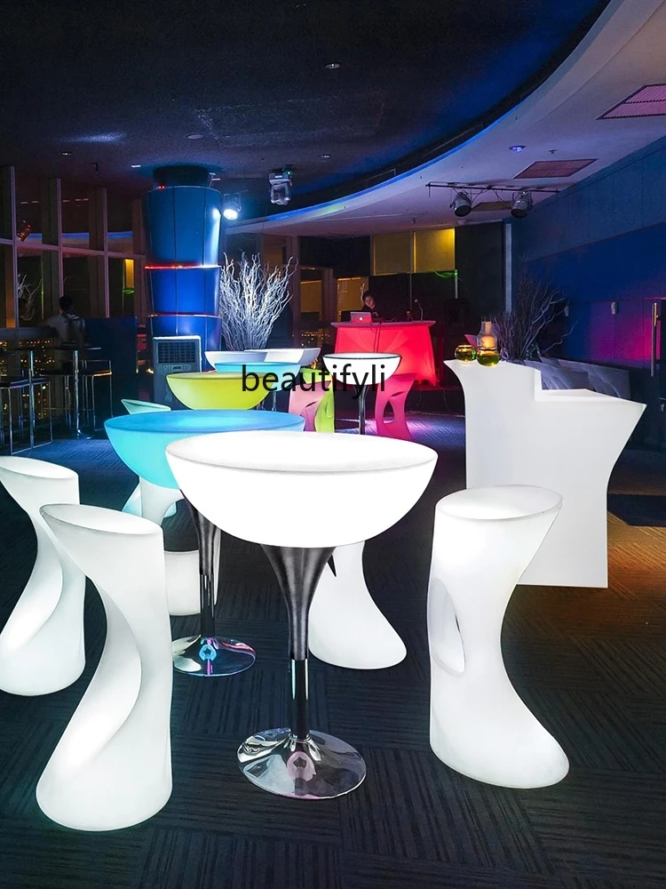 yj Luminous High Table Scattered Table Quiet Bar Bar Table and Chair Outdoor Balcony Waterproof Combination Table