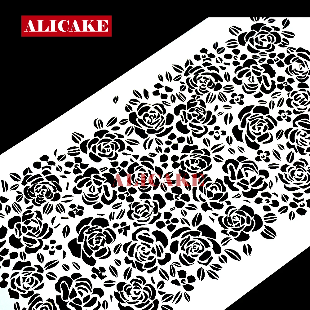 Cake Stencil Template Leaves Rose Red Flower Cake Decorating Tool Wedding Lace Fondant Plastic Drawing Biscuit Cookies Stencils