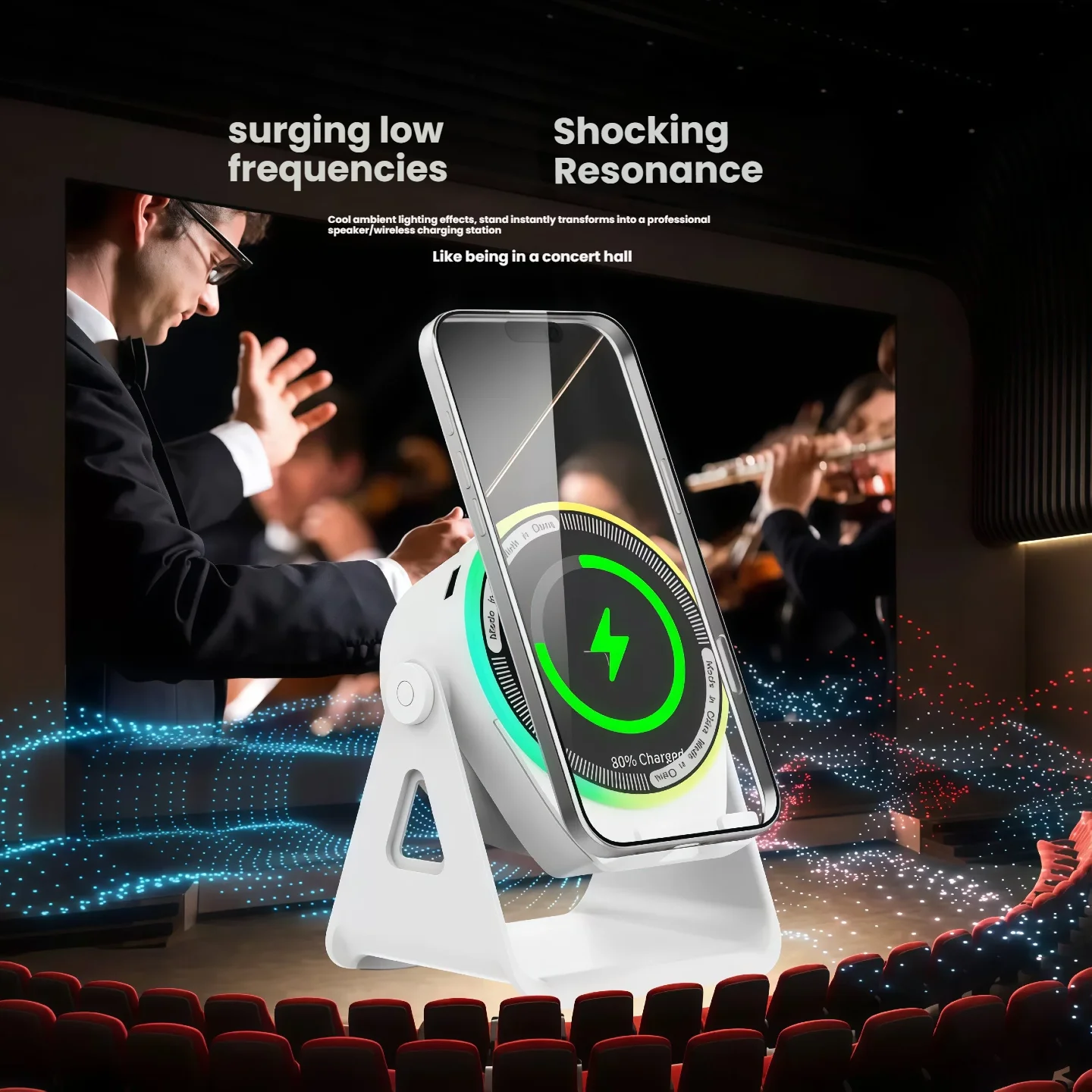 2025 Novo alto-falante de indução de carregamento sem fio multifuncional giratório suporte para celular alto-falante bluetooth