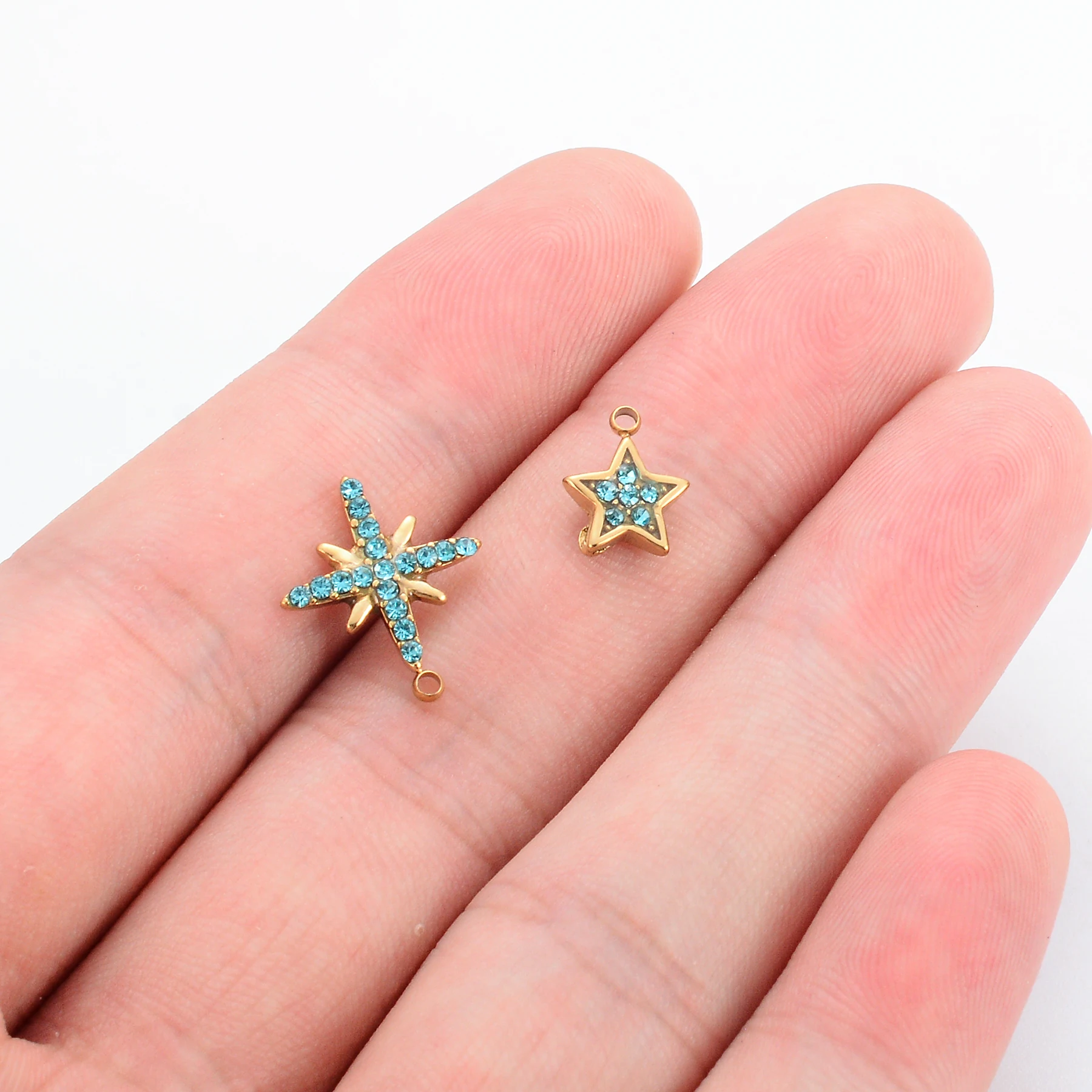 10pcs New Charms Accessories Wholesale Blue Rhinestones Star Cross Stainless Steel for DIY Fashion Necklace Earrring Pendants
