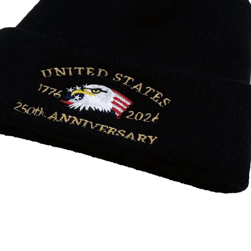 قبعة متماسكة للذكرى الـ 250 في الولايات المتحدة الأمريكية، قبعة صغيرة مطرزة دافئة ومريحة للنساء والرجال، بضائع الذكرى السنوية الأمريكية لمدة 250 عامًا