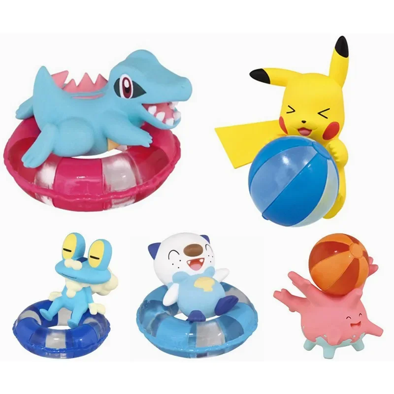 Summer Beach Series Gashapon Toys Pikachu Totodile Corsola Froakie Popplio Slowpoke Rowlet Lovely Action Figure Toys