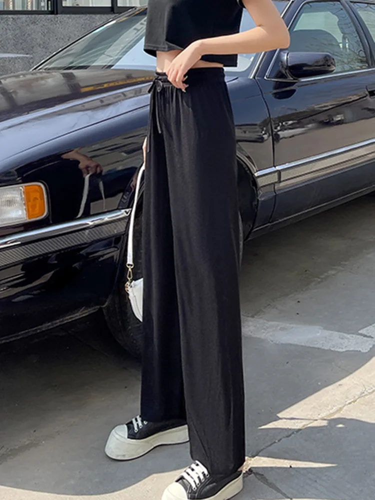 Wide Leg Pants Outdoor Trousers Solid Color Long New Summer High Waist Draping Loose Casual Elastic Ice Silk  Female
