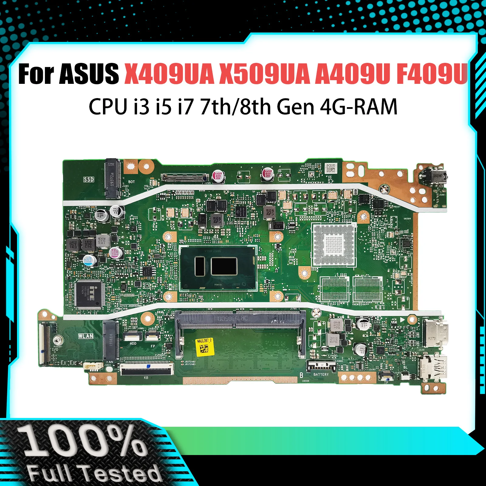 X409UA Laptop Motherboard For ASUS X509UA A409U F409U X409UB X509UB Notebook Mainboard CPU i3 i5 i7 7th/8th Gen 4G-RAM