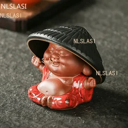 Creativity Purple Clay Tea Pet with Tea Strainer Monk Buddha Figurine Ornaments Handmade Crafts Tea Set Decoration Accessories