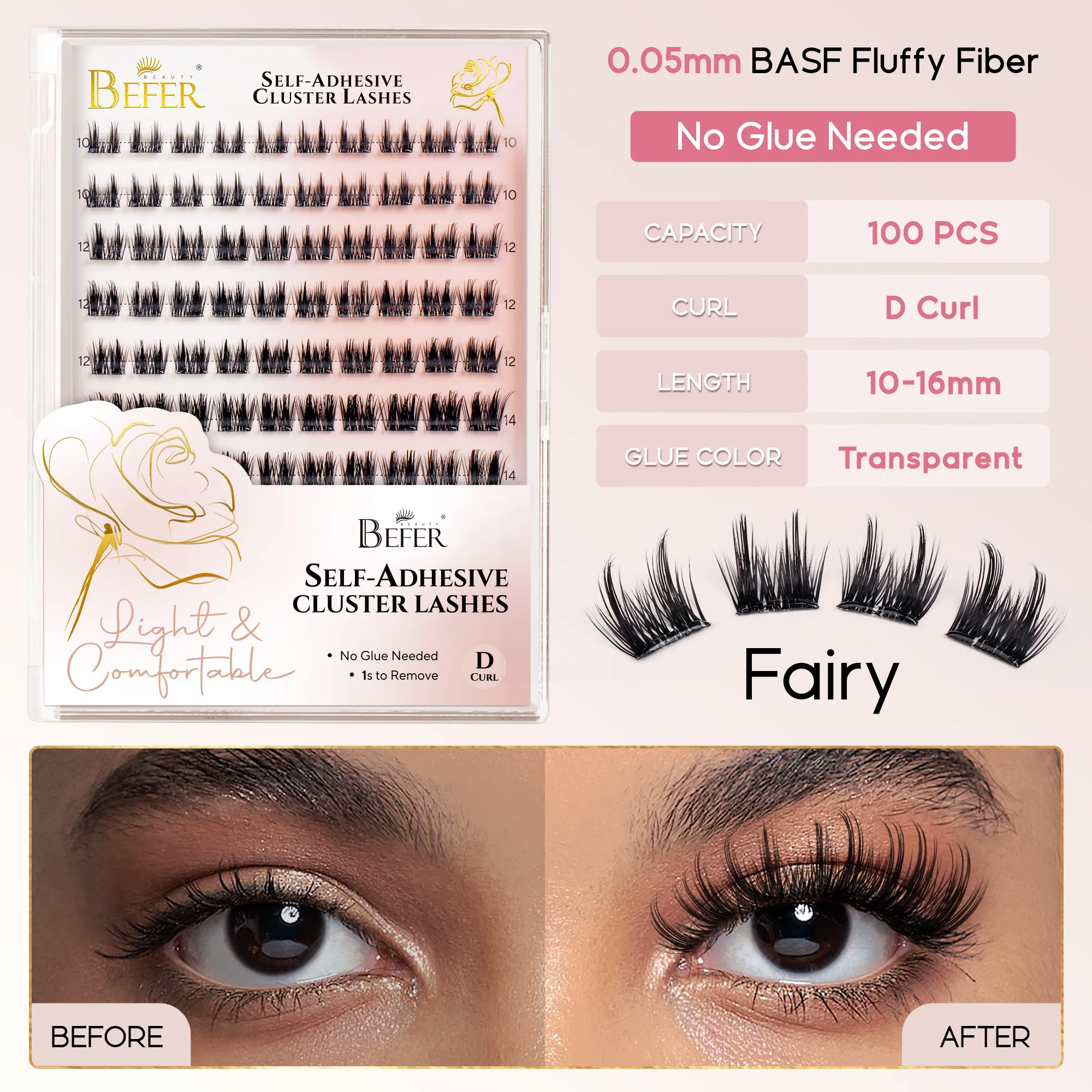 Befer Zelfklevende Wimperclusters Transparante Voorgelijmde Wimperclusters 150 stuks Manga Natuurlijke Make-up Pluizige Kunstwimpers Leverancier