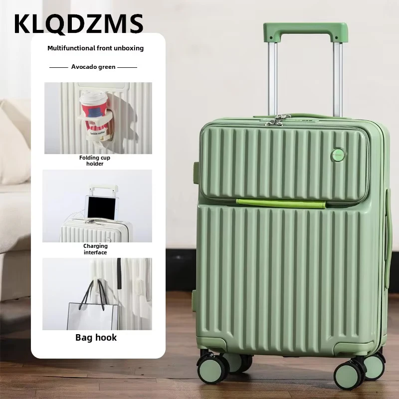 KLQDZMS 20"22"24"26"28InchLaptop Luggage Front Opening Boarding Box ABS + PC Trolley Case USB Charging with Wheels Suitcase