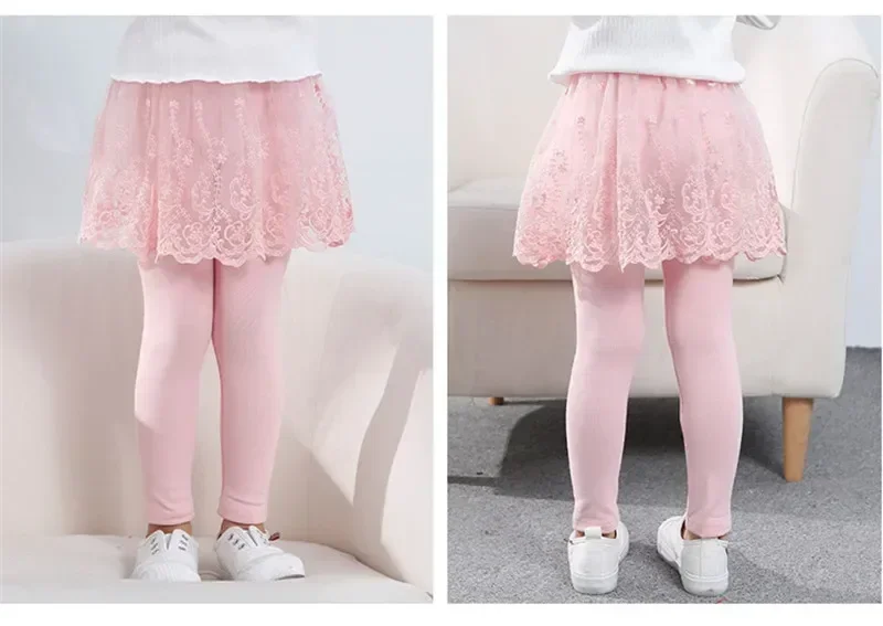 Kinderleggings für Babymädchen, Niedliche Spitzen-Prinzessinnen-Leggings mit Rock, Frühling Herbst Einfarbige Baumwoll-Kinderhosen – Detail 9
