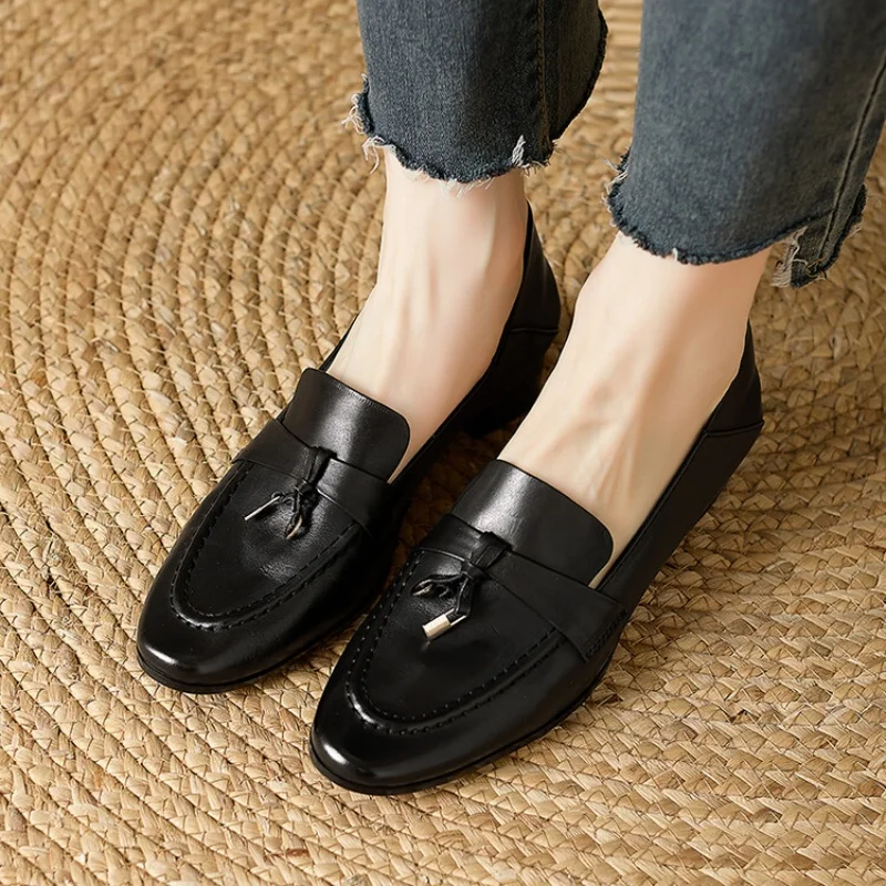 Classicial British Style Women's Loafers 2025 Autumn New Trendy Casual Office Work Shoes Retro Solid Color Soft Soled Lady Pumps