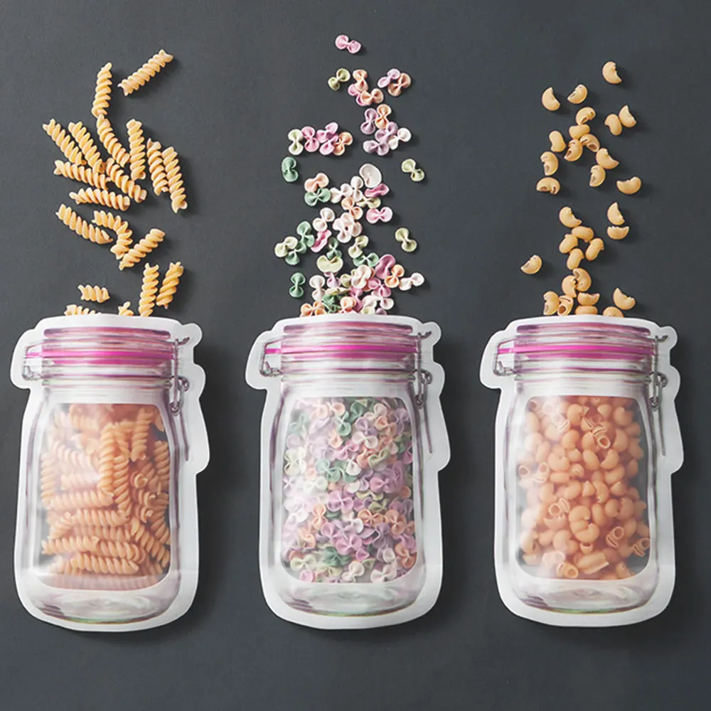 20/40Pcs Reusable Mason Jar Bottles Bags Nuts Candy Cookies Bag Sealed Plastic Bags Home Storage Supply 3 Size Zip Lock Bags New