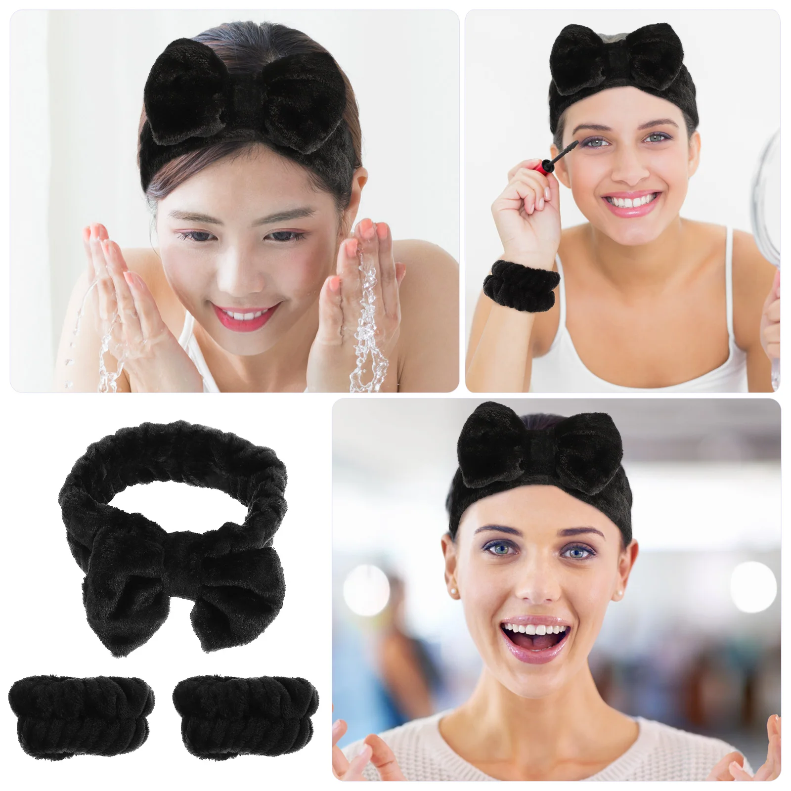 

Face Washing Women Bowknot Headbands Girls Elastic Hairband Wristbands Beauty Facial Towel Makeup Accessories Durable