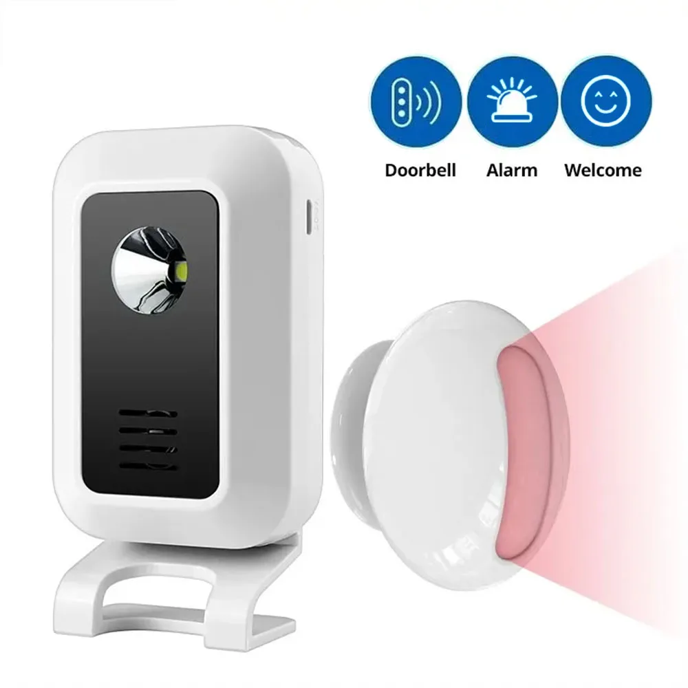 M7 Welcome Motion Sensor Security Alarm 32 Songs DoorBell Chime Wireless Smart Home LED Night Light for Office Window Door Shop