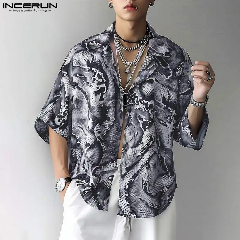 INCERUN Tops 2024 Korean Style Fashion Men's Personality Leopard Printed Shirts Casual Party Show Male Half Sleeved Blouse S-5XL