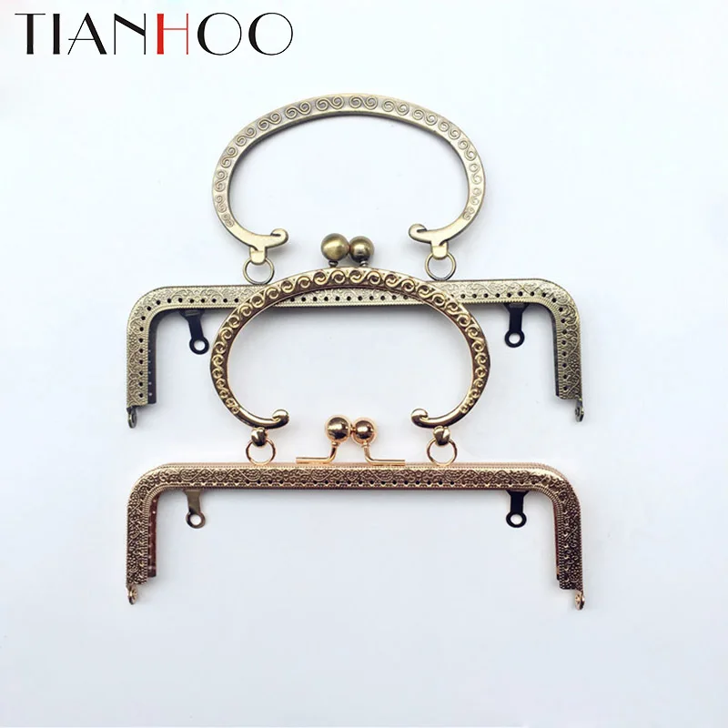 20cm Metal Purse Frame Embossed Handle for Clutch Handbag Making Kiss Clasp Lock Antique Bronze Bag Accessories Hardware