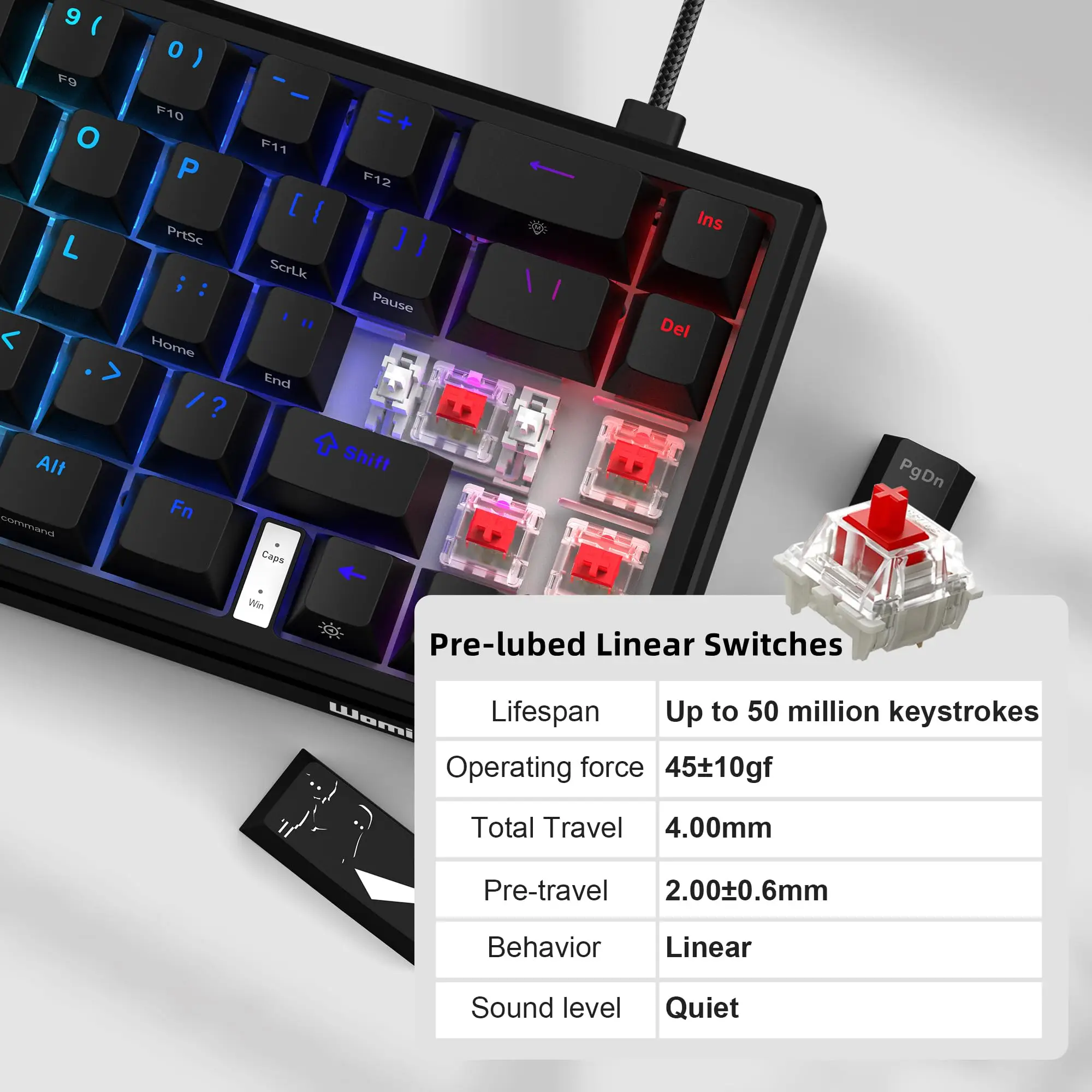 Wk61 wk61 mini teclado mecânico portátil hotswap 60% interruptor vermelho backlit gamer teclado 61 chave pudim keycap para pc mac