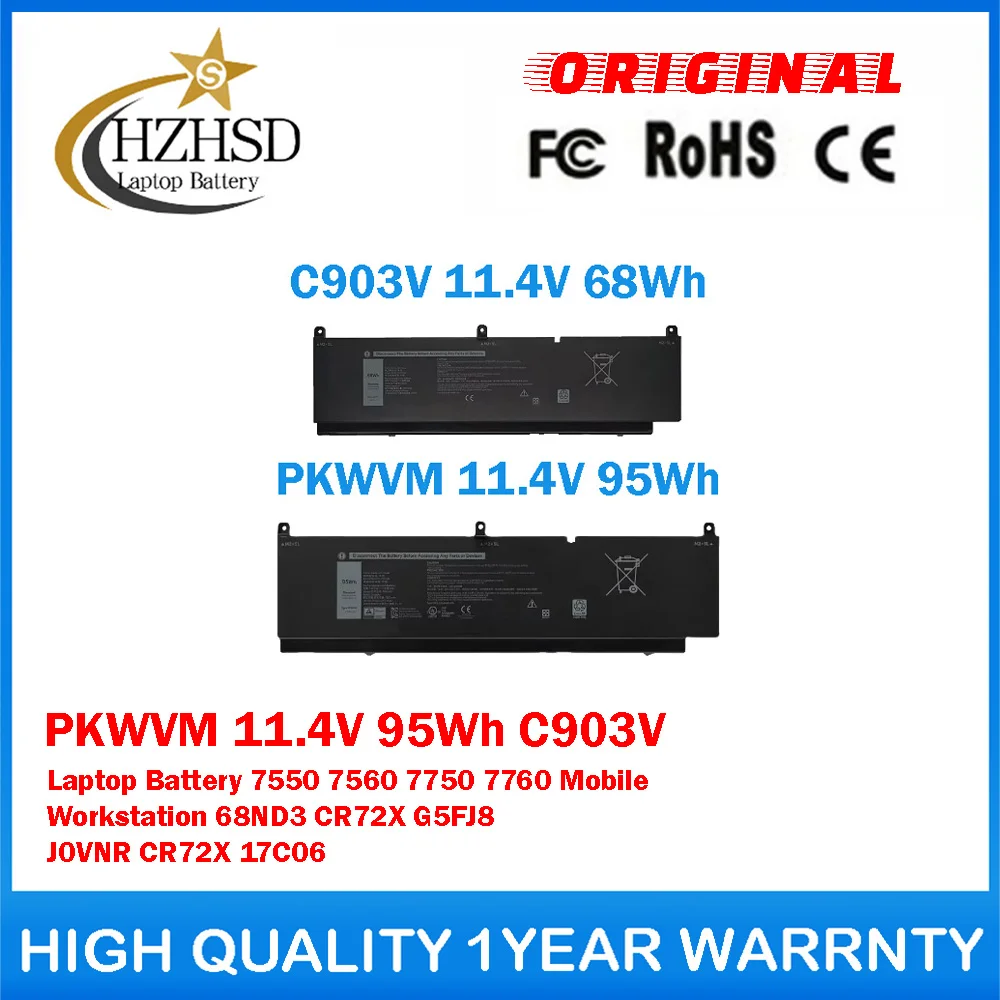 

PKWVM 11.4V 95Wh C903V Genuine Original Laptop Battery For Dell Precision 7550 7560 7750/60 68ND3 CR72X G5FJ8 J0VNR CR72X 17C06