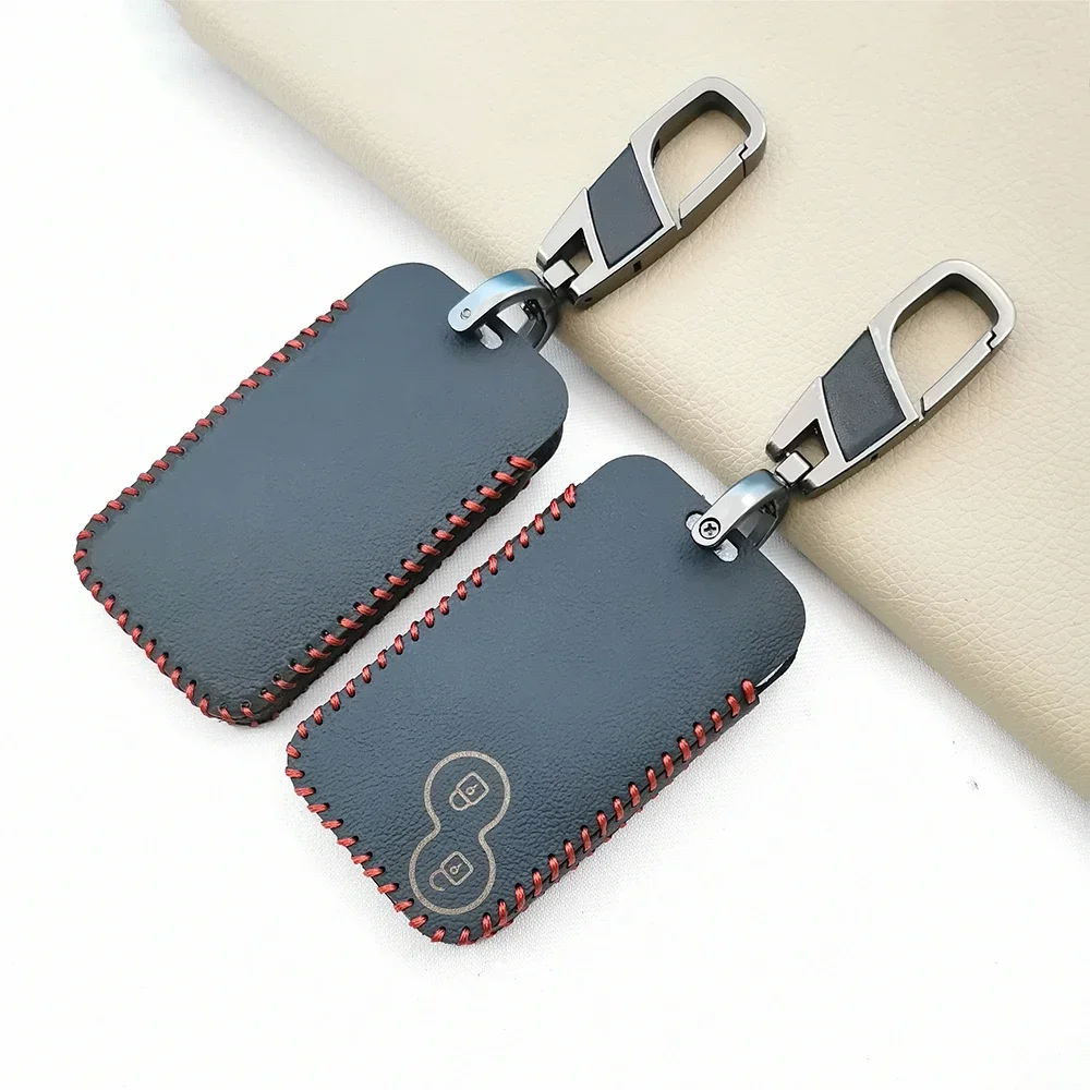 

Leather Car Key Case For Renault Laguna Espace 2 Buttons Smart Keyless Remote Fob Protection Cover Keychain Bag Car Accessories