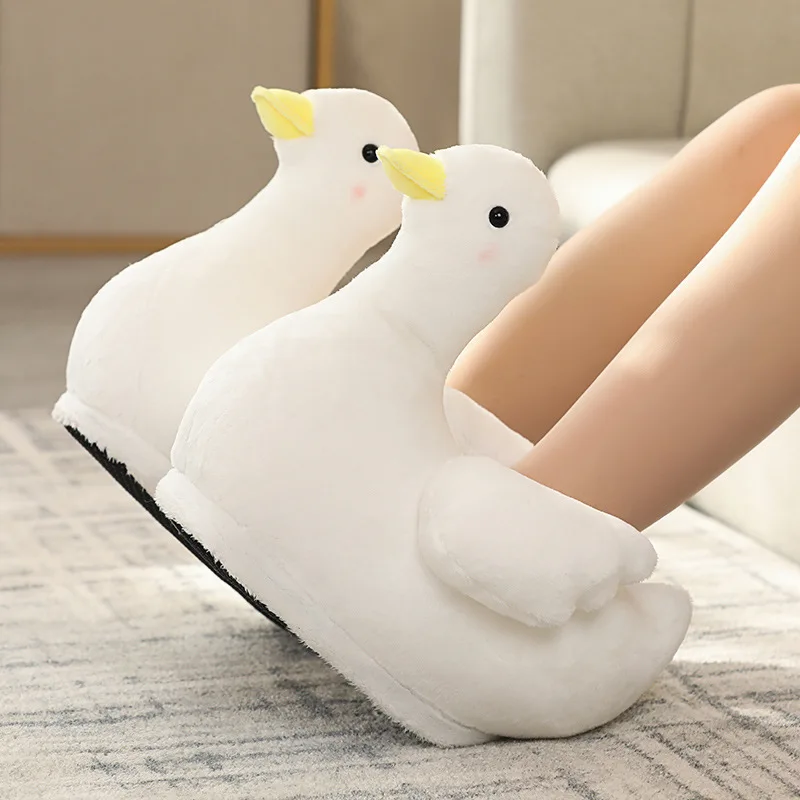 2023 Hot Winter Warm Couple Rubber Duck Cotton Shoes Plus Size Cartoon Cute Big White Goose Bag with Home Slippers Cotton Shoes