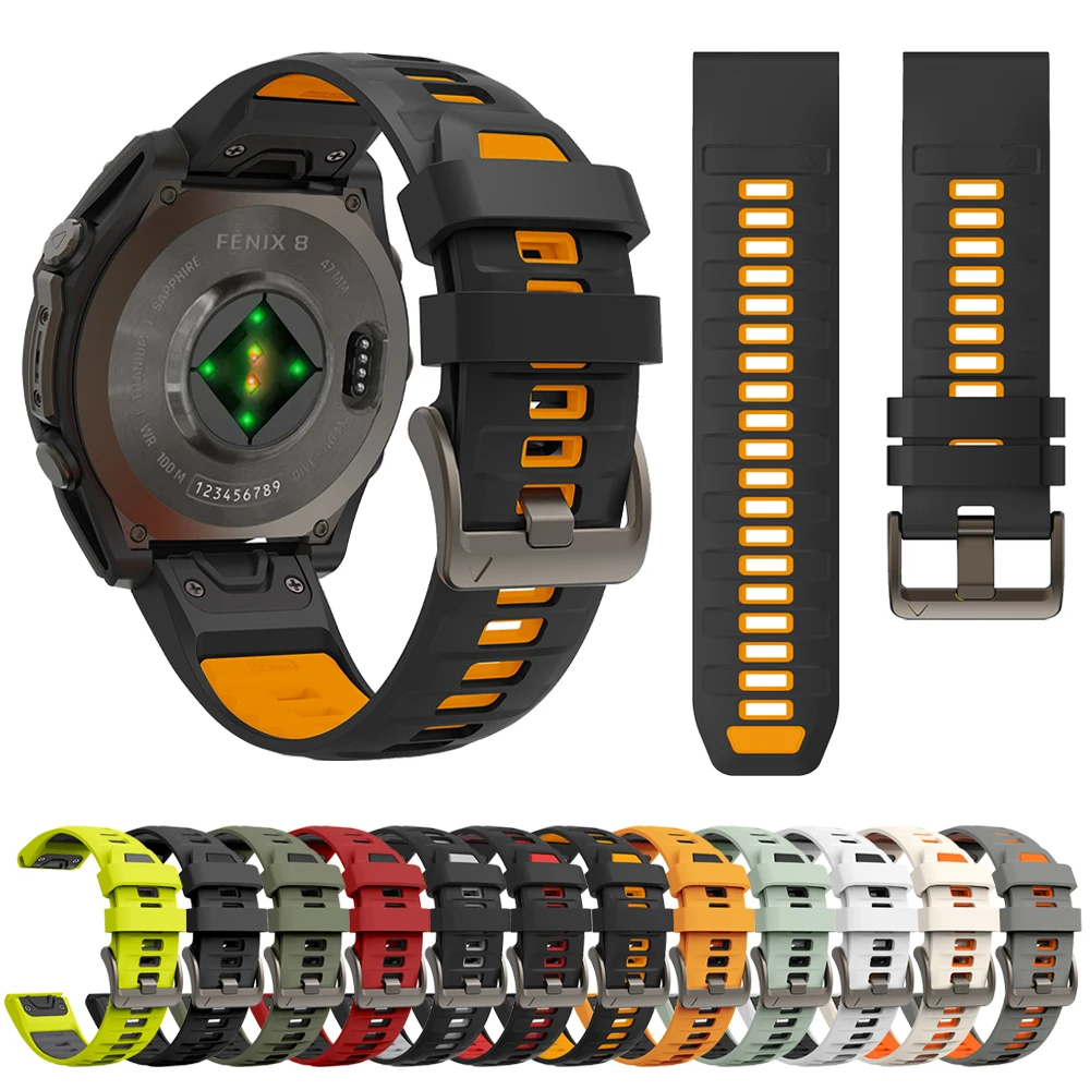 Two-Tone Sport Silicone Strap For Garmin Tactix 7 Pro Delta Bravo Quatix 7X Solar 6 Quick Release 22mm 26mm Watch Band Bracelet